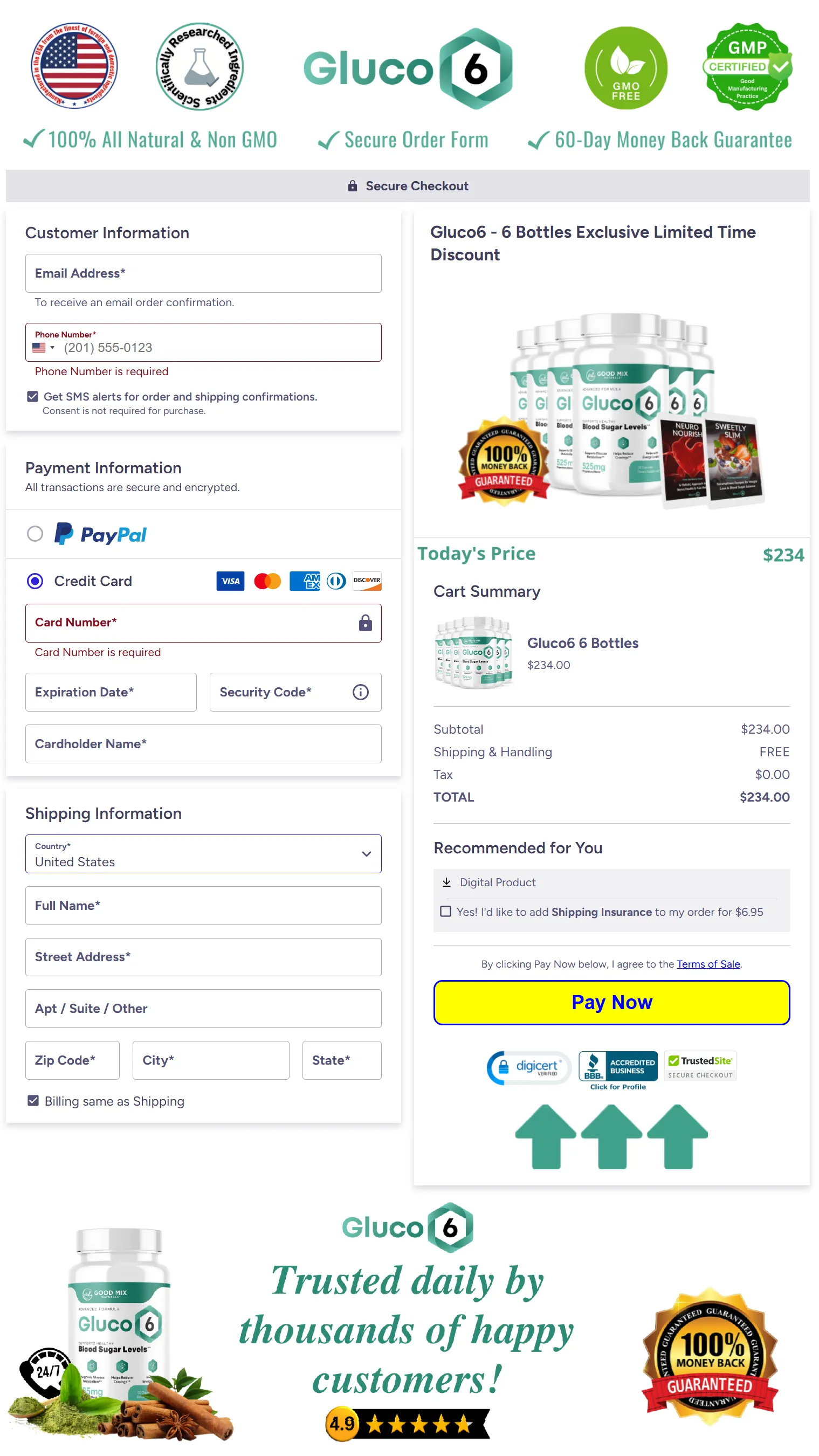 Gluco6 checkout page